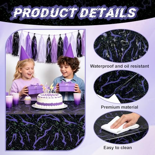 Black Lightning Pattern Plastic Tablecloth - K-Pop Birthday Decor, 54x108 Inches - Black Hunters Variation