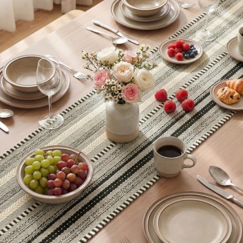 Farmhouse Style Black Stripe Braided Table Runner 12x36 Inch - Cotton & Polyester