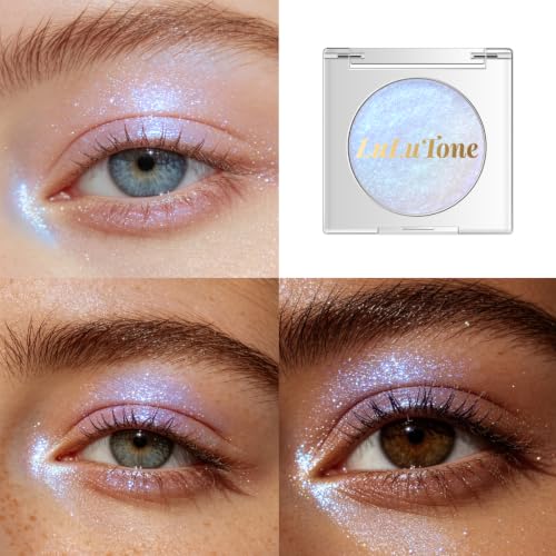 Light Blue Duochrome Eyeshadow Palette with Holographic Glitter & Brightener - Half Magic Effect