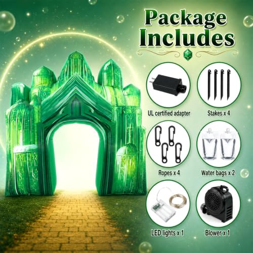 VIHOSE 10 ft Green Inflatable Castle Arch with LED Lights Party Decor - Green Castle Variation