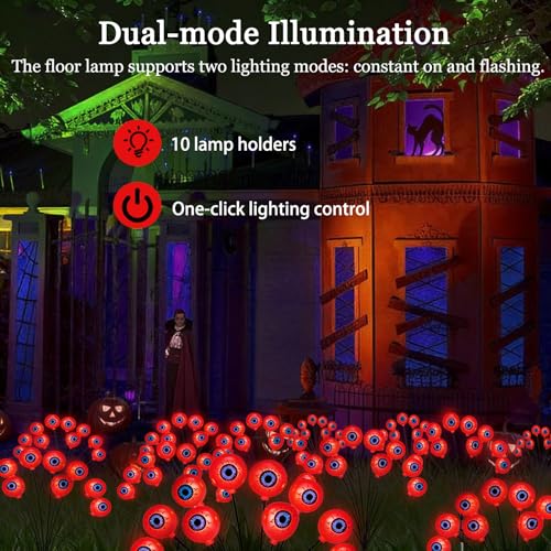 Halloween Red Eyeball Solar Garden Lights - Spooky Outdoor Decor, Waterproof, 10 LEDs, Pack of 2