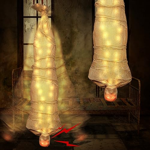 68-Inch Hanging Halloween Corpse Prop with Sound-Activated Lights and Animated Scare Effect