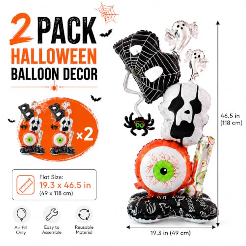 Halloween Foil Balloons Set - Spooky Eyeball Ghost Spider Skull Decor, 2 Pack