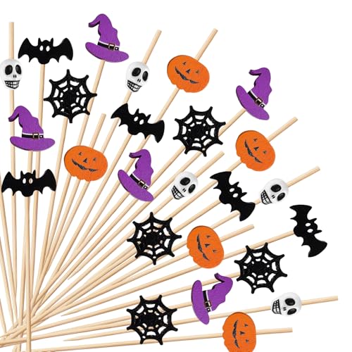 Halloween Ghost Pumpkin Spider Boo Bat Cocktail Picks - 100 Pcs Party Decoration