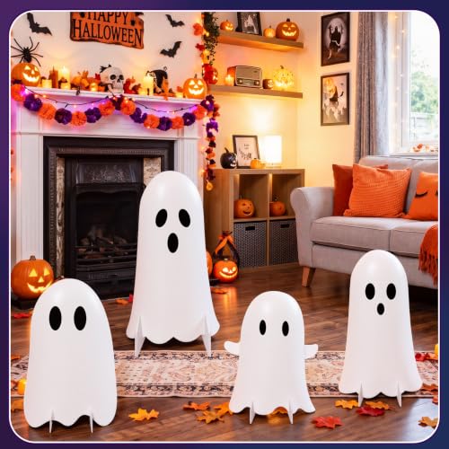 Halloween Ghost Cardboard Cutouts Set - Rustic Farmhouse Decor, 27.56 Inches, 4 Pieces - Variation: Ghost