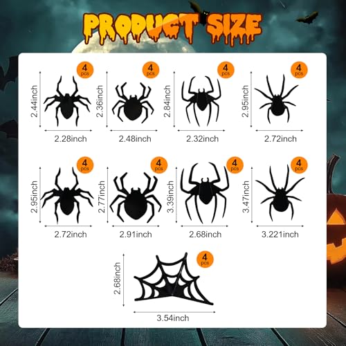 Halloween Bat Wall Decor with LED Lights, 3D Glowing Stickers - Spider Variation