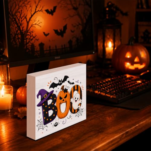 Halloween Pumpkin Ghost Wooden Box Sign - Cute Fall Decor, Variation H