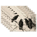 Crows Branch Placemats Set of 6 - Linen Table Mats for Spring & Fall Decor - Washable & Stain Resistant