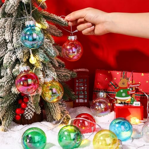 Multicolored Iridescent Plastic Christmas Ball Ornaments - 12PCS 60MM Set