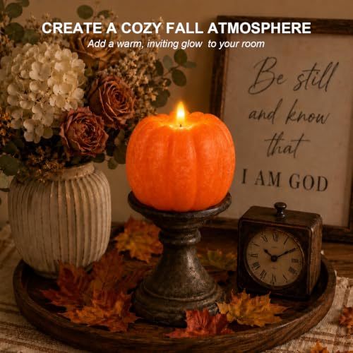 Large Flameless Pumpkin Candle - Real Wax Halloween Fall Decor, Orange