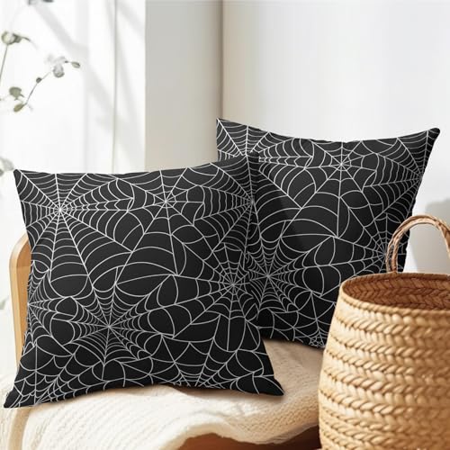 Spider Web Halloween Pillow Covers 24x24 Inch Set of 2 - Outdoor Decorative Throw Pillow Cases