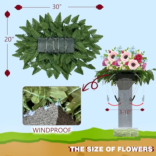 Artificial Cemetery Flowers for Grave Decoration with Adjustable Headstone Saddle - Realistic Winter Memorial Arrangement