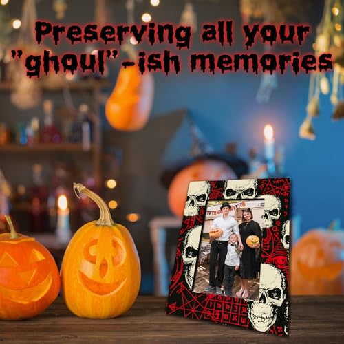 Halloween Skull Picture Frame for 4x6 Photos - Retro Wooden Halloween Decor - Variation: Skull