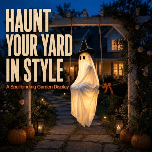 Halloween Flying Witch Ghost Decoration with Lighted Swing for Outdoor Yard & Porch