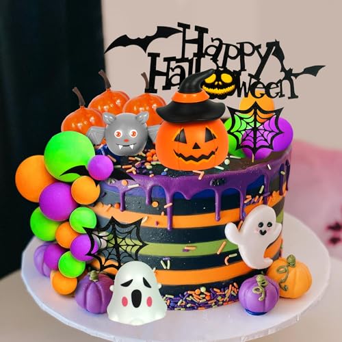 Halloween Cake Toppers Set with Pumpkin Bat Ghost Ball Decorations - Style 01