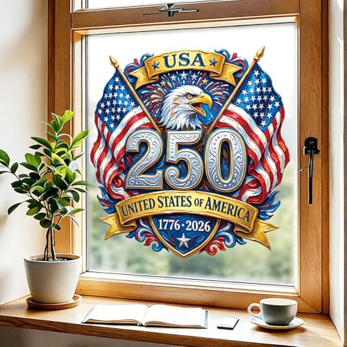 4th of July Window Clings - Patriotic Eagle & Flag Design - Style 27