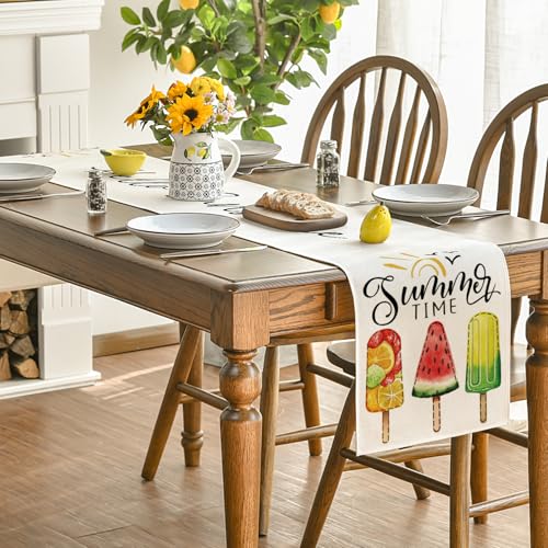 Ice Cream Watermelon Table Runner - Summer Seasonal Decor, 13 x 108 Inch Beige