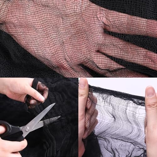 Halloween Gauze Cloth Black 197 x 85 Inches Creepy Fabric for Haunted House and Party Decor - Variation: Black