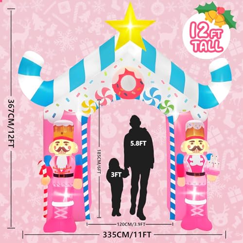 Pink Soldier 12FT Christmas Inflatable Archway with LED Lights - Outdoor Holiday Decor