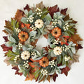 Pumpkin Fall Wreath for Front Door - 20'' Autumn Pumpkin & Maple Leaves - Thanksgiving Harvest Decor - Variation: Pumpkin 20"