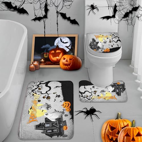 Britimes Halloween Spooky Ghost Bathroom Rug Set of 3 - Bath Mats & Toilet Lid Cover