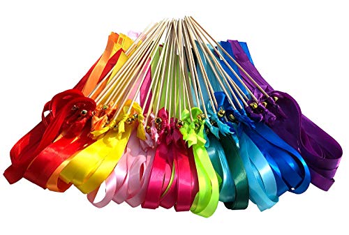 Rainbow Ribbon Wands with Bells 50 Pack Wedding Party Favors & Send Off
