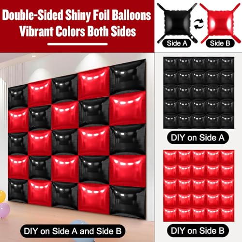 Black and Red Square Foil Balloon Wall Kit - 50PCS Double Sided Metallic Balloons for Party Decorations Variation of THIS listing