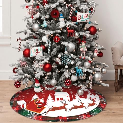 36in Red Green Plaid Christmas Tree Skirt with Santa Variation - Holiday Decor