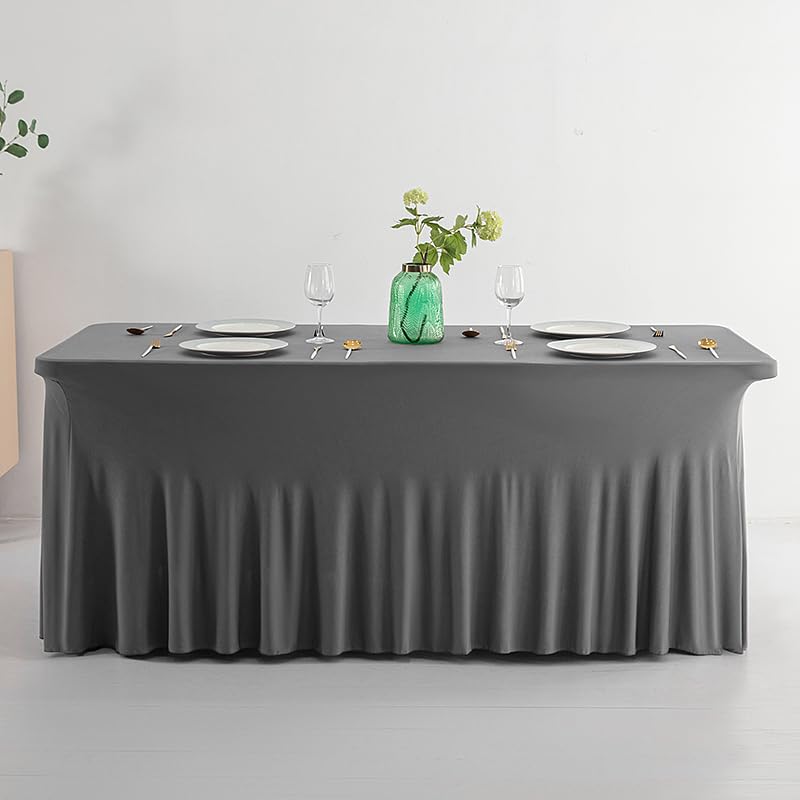 8ft Rectangular Spandex Table Skirt and Cover - Gray 96" x 30"