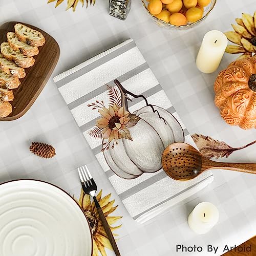 Sunflower Pumpkin Fall Kitchen Towels Set of 2 - Beige, 18x26 Inches