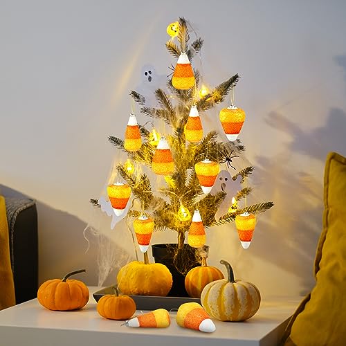 Halloween Candy Corn Ornaments - Fall Tree Decorations, Glitter 12 Pack