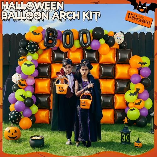 Halloween Balloon Wall Decor Kit - Black and Orange Foil & Latex Balloons, Bat Stickers &