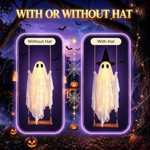 5ft Halloween Hanging Ghost Swing with Lights Outdoor Decor