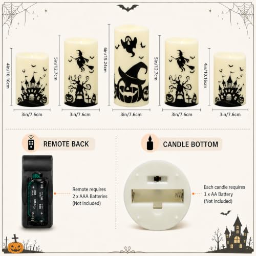 Halloween Flameless Candles with Remote Control - Haunted House & Pumpkin Scene