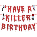 Halloween Birthday Banner with Red Glitter Dripping Blood Design - Spooky Wall Decor