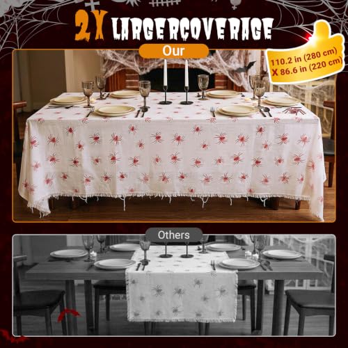 Halloween Spider Tablecloth - Red Spider Design, 85x108in, Reusable, Spider Table Cover - Spider Tablecloth Variation