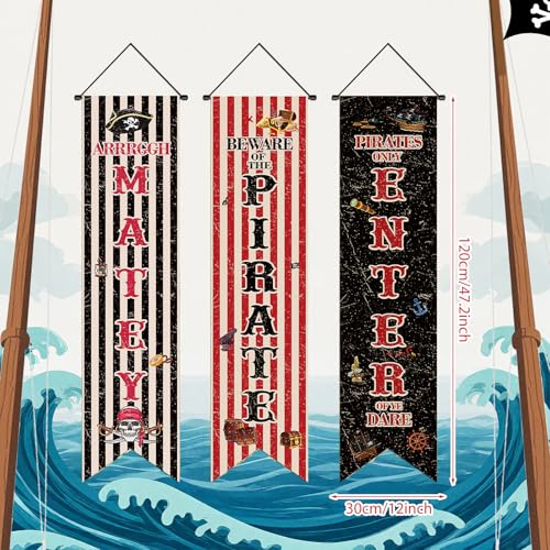 47.2x11.8 Inch Pirate Party Banner Decorations Nautical Treasure Map Wall Backdrop Set