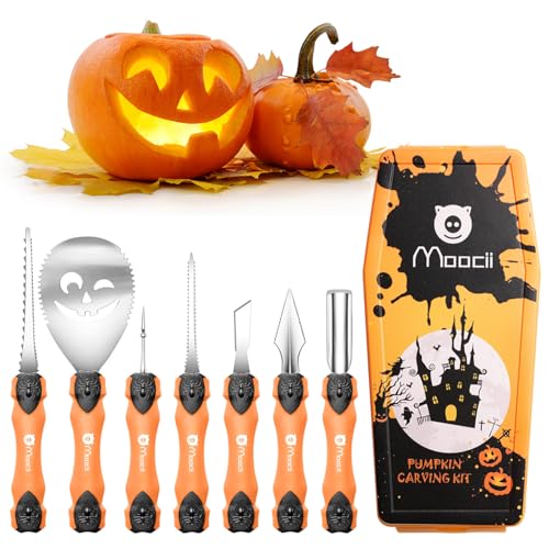 Pumpkin Carving Tools Set - 7 Pcs Stainless Steel Halloween Jack-O-Lantern Kit - Variation 7
