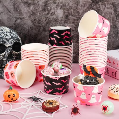 Pink Halloween Snack Cups - 60 Disposable Paper Bowls for Treats & Snacks