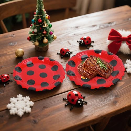 Ladybug Theme Disposable Paper Plates Set - 50 Pack, 7 & 9 Inch for Parties