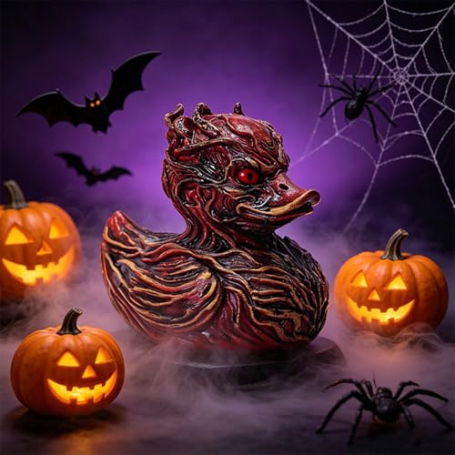 Halloween Horror Devil Duck Figurine - Creepy Red Resin Desktop Decor - 8.5cm