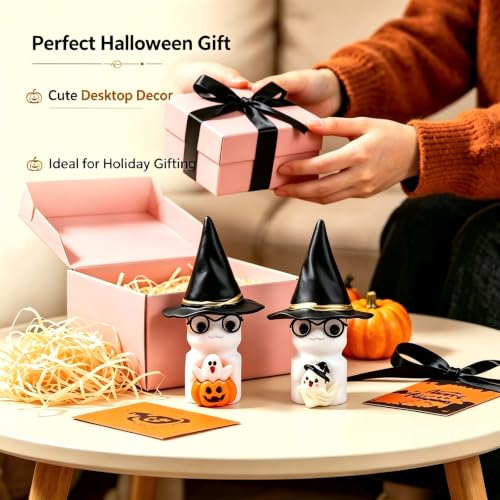 Cute White Marble Ghost Halloween Figurine - 3.5 Inch Holiday Decor