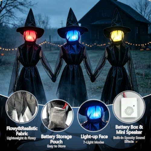 6FT Light-Up Halloween Witch Decorations Outdoor Set of 3 - Spooky Yard Decor