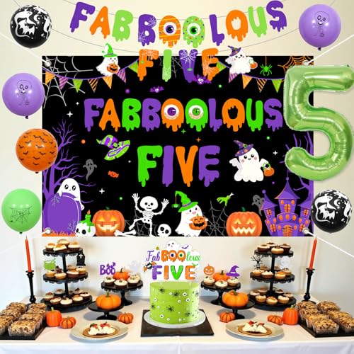 Halloween 5th Birthday Decorations Balloons Banner Cake Topper Party Supplies