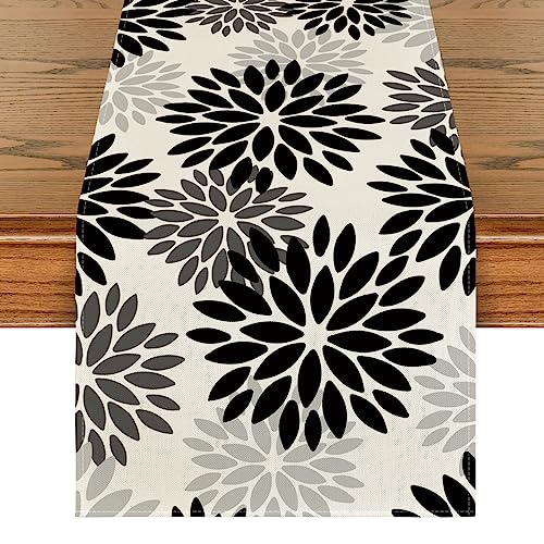 Black Dahlia Halloween Table Runner 13x90 Inch - Spun Polyester Home Decor