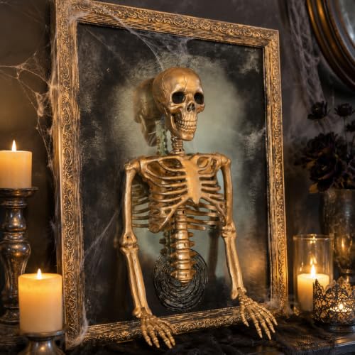 Halloween Haunted Skeleton Mirror Decor - Spooky Gothic Tabletop Prop