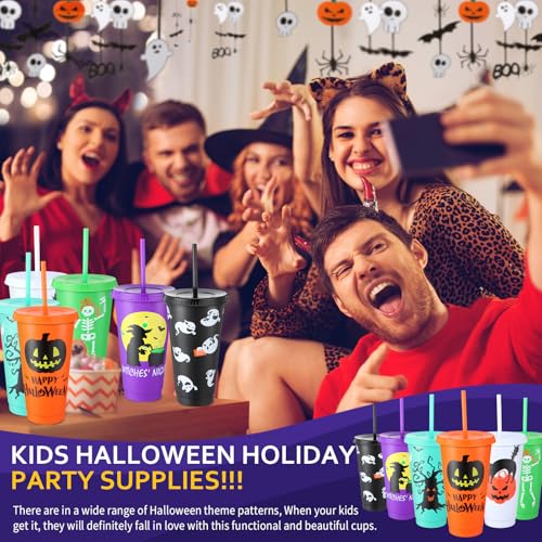Halloween Plastic Cups with Lids & Straws - Ghost Style, 24 Oz, 36 Pack