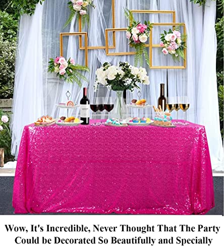 Hot Pink Rectangle Sequin Tablecloth 50x80 Inch for Party Wedding & Event Decor - Rustic Glitter Fabric
