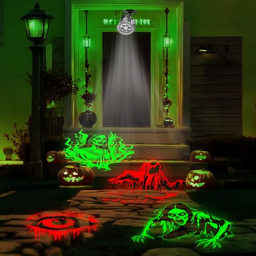 Outdoor Halloween Projector Lights with Rotating Skull & Ghost Patterns - Waterproof LED Decor