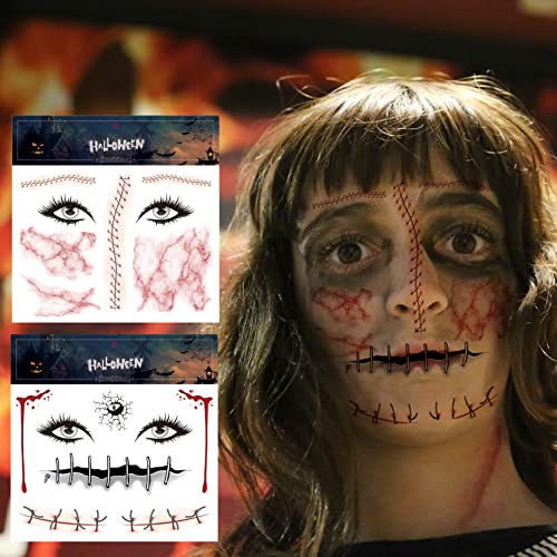 Spider Net Face Tattoos - 12 Sheets Halloween Temporary Tattoos for Men Women Kids
